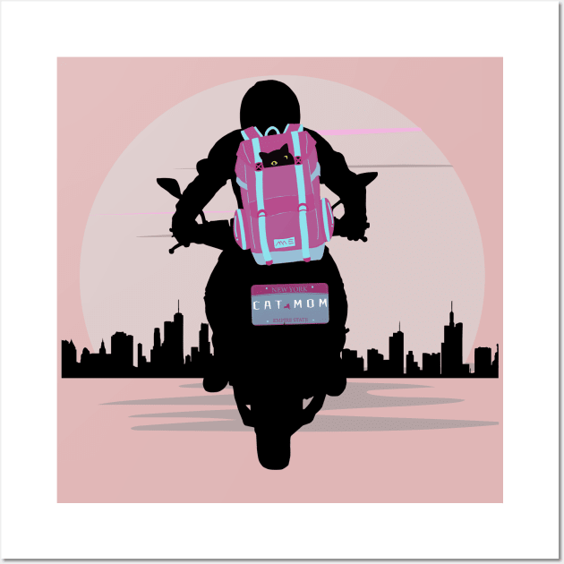 Cat mom motorcycle cat life Wall Art by DAZu